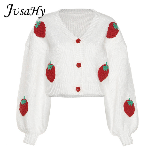 Women's Knits Tees JuSaHy Elegant Strawberry Decoration Christmas Cardigan Sweaters for Women Girls' Single Breasted Loose V-Neck Coat Cloth