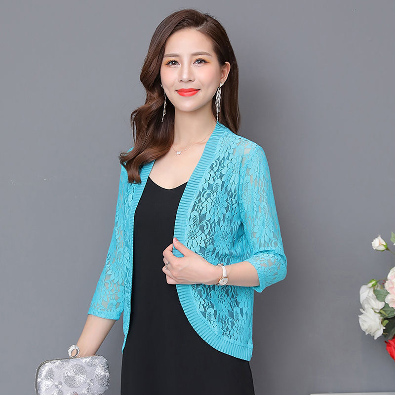 Women's Knits Tees Women Lace Cardigan Summer Thin Coat Half Sleeve Elegant Mesh Shrug Crochet Blusas Top Outwear 221123