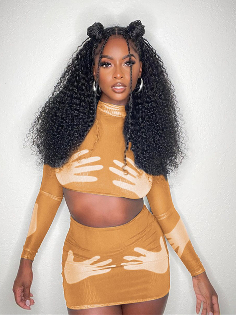 Two Piece Dress Y2K Two 2 Piece Sets Womens Outfits Autumn Clothing Sexy Hand Shape Print Crop Top Mini Skirt Sets INS 2Piece Women Dress Sets 221123