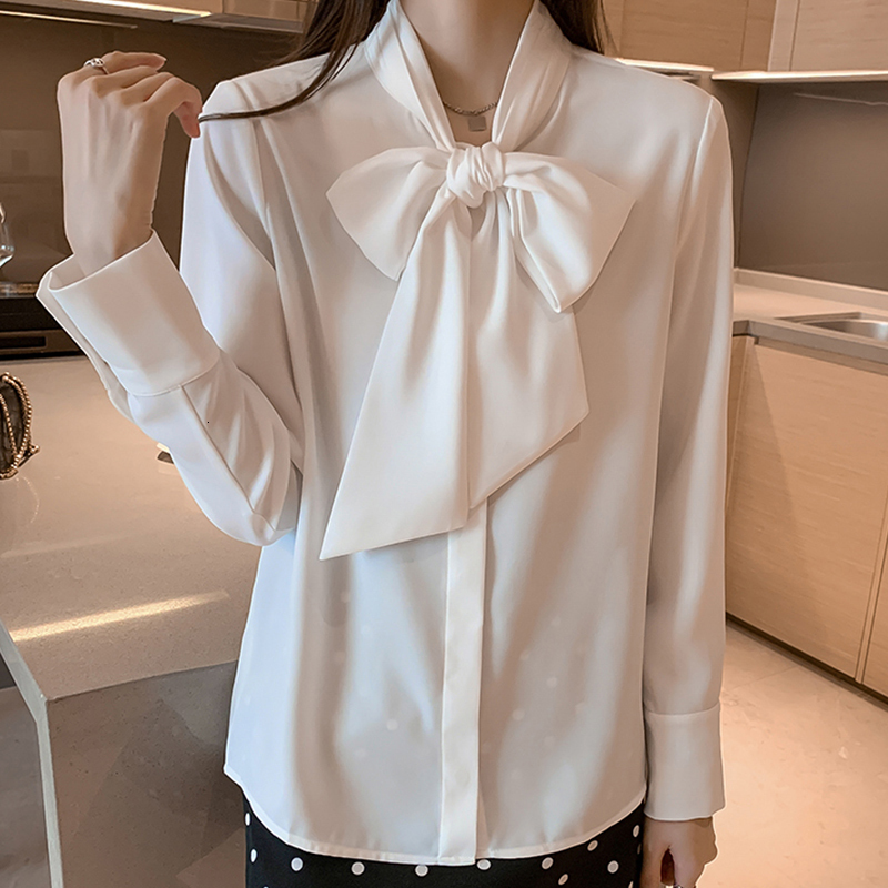Women's Jumpsuits Rompers H Han Queen Spring Autumn Simple Office Lady Blouse Female Shirt Bow Tops Long Sleeve Casual Korean OL Style Loose Blou