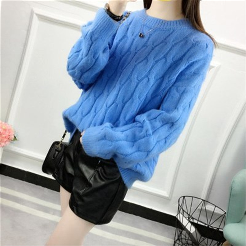 Women's Sweaters Blue O-Neck Twisted Sweater Women Autumn Winter Fashion Long Sleeve Cashmere Pullovers Female Knitted Jumper Tops PZ2530 221123