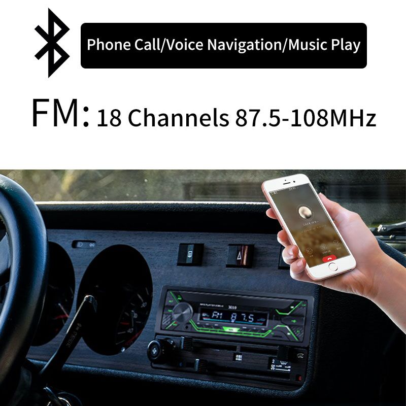 XINMY Car Radio Audio 1din Bluetooth Stereo MP3 Player FM Receiver 60Wx4 With Colorful Lights AUX/USB/TF Card In Dash Kit