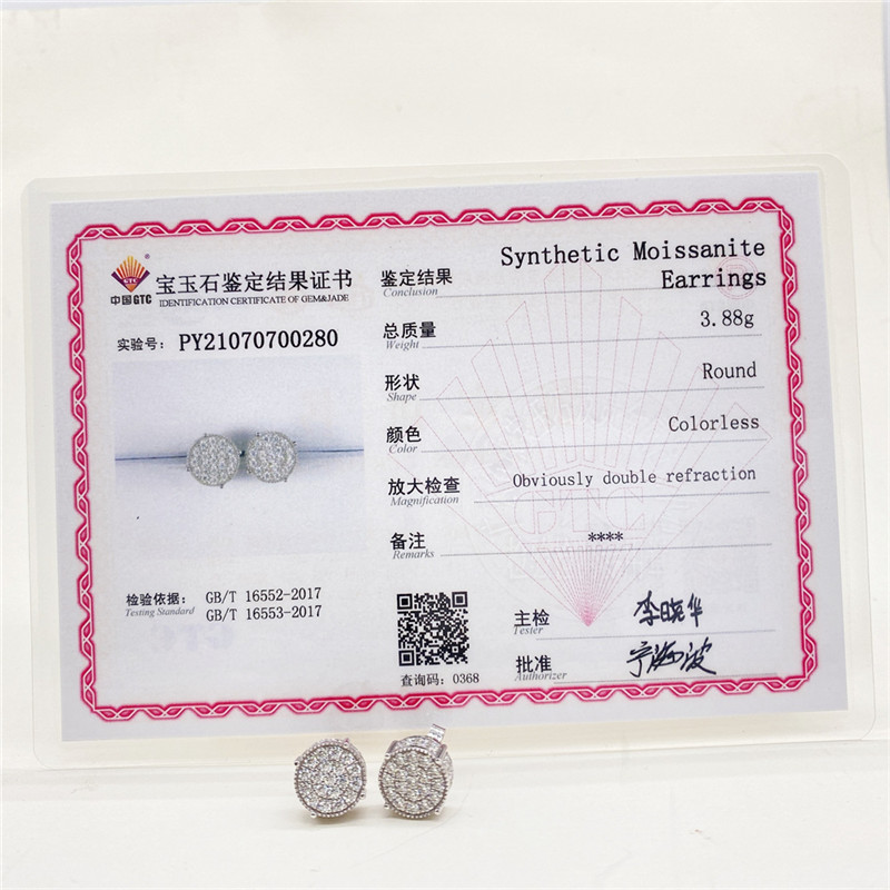 Unisex Fashion Jewelry 10K Gold Pass Test Shiny Moissanite Diamond Earrings for Men Women for Nice Gift