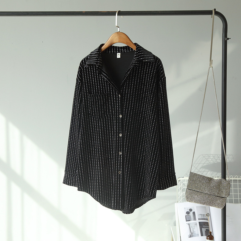 Women's Jumpsuits Rompers One Size Women Loose Velour Blouses Ladies Tops Spring and Autunm Vintage Woman Black Long Sleeve Classics Female Shirt