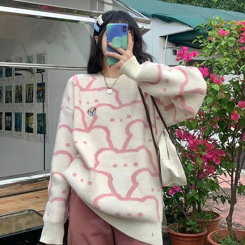 Women's Sweaters Pullover Femamle Winter Autumn Oversized Knitted Sweater Women Long Sleeve Embroidery Cartoon Thicken Pullovers Jumper Tops 2211