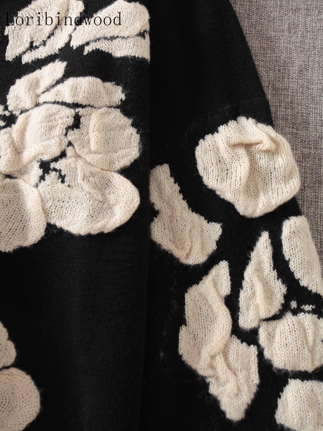 Women's Sweaters Autumn Winter Floral Print Women Knitted Pullover Femme High Quality Oversize black Jumper 221123