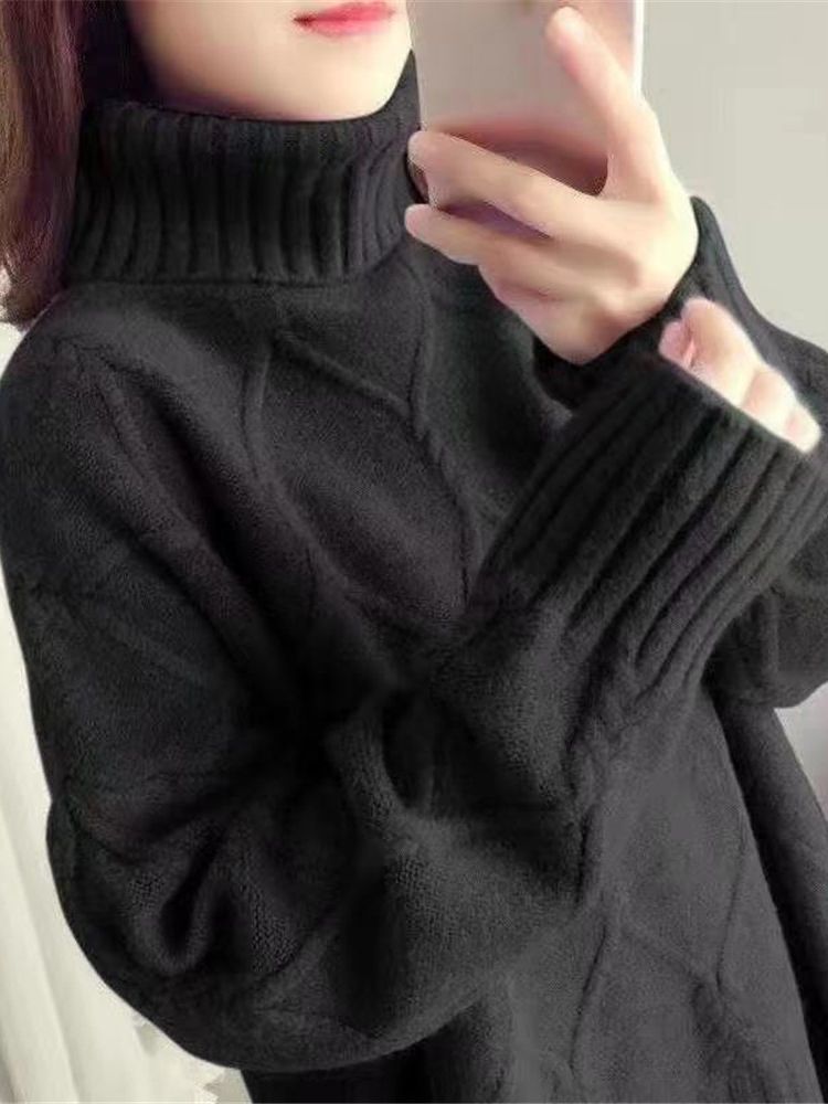 Women's Sweaters Autumn And Winter Sweater Female Korean Version Loose Fashion Style Wild Mid-Length High Neck Knitted Bottoming Shirt 221123