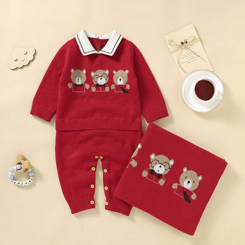 Clothing Sets Newborn Baby Set Cotton Knit Infant Girl Boy Romper Blanket Cute Bears Toddler Long Sleeve Jumpsuit Bedding Quilt Y2211