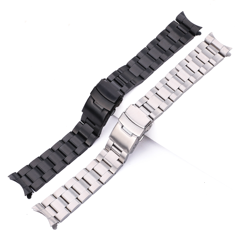 Watch Bands Stainless Steel Curved End Strap Bracelet 20mm 22mm Silver Black Brushed bands Women Men Metal Clocks Accessories 221122