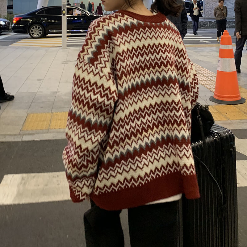 Women's Sweaters Women Retro Vintage Striped Korean Trendy Halloween Ladies Christmas Sweater All-match Ins Daily Simple Teens Pullover 221123