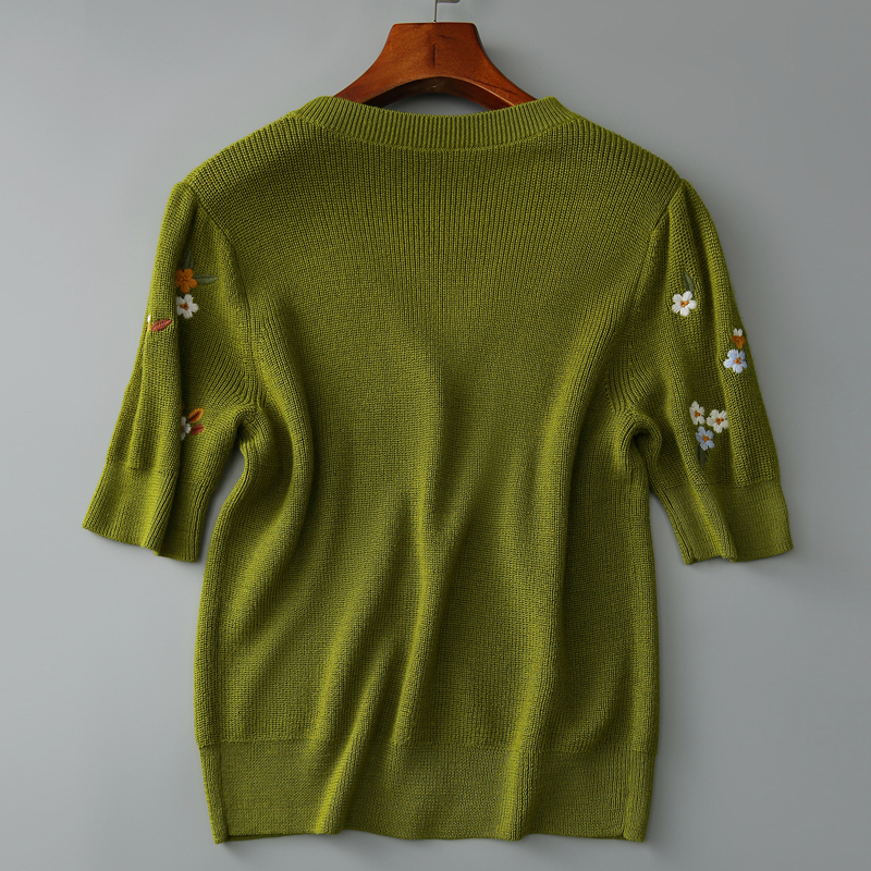 Women's Knits Tees Knitted Cardigan Sweater Tops Short Sleeve Embroidery Knit Pullover Blusas Mujer De Moda Cardigans E980 221123