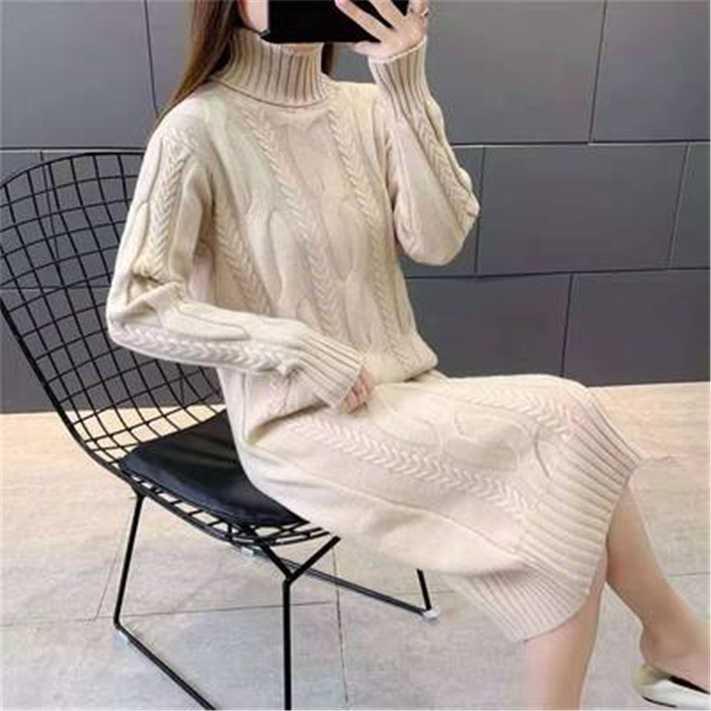 Women's Sweaters Turtleneck Women Sweater Dress Winter Warm Female Jumper Thick Solid Ribbed Long Knitted Pullover Pull Hiver Femme 221123