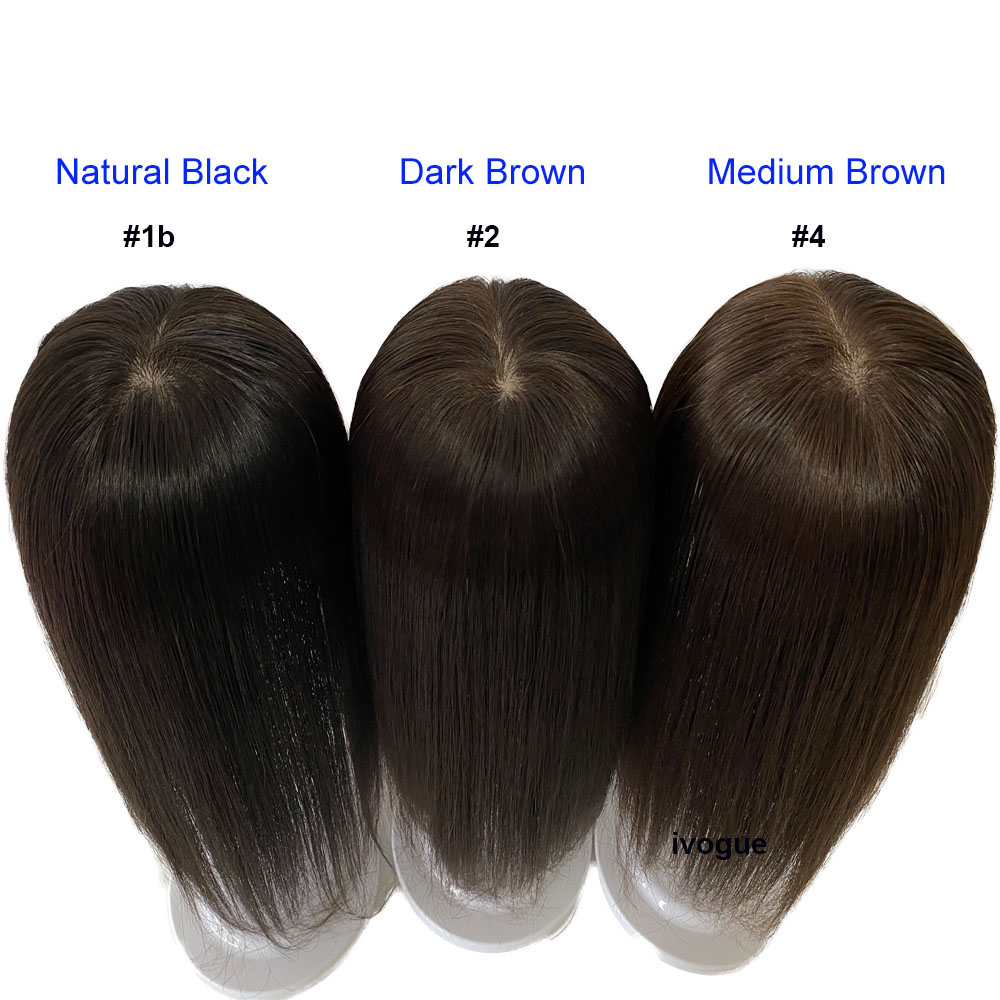 Skin Base Human Hair Topper With 4 Clips In Silk Top Virgin European Hair Toupee for Women Fine Hairpiece 15X16CM 6x6 dark or medium brown natural bla