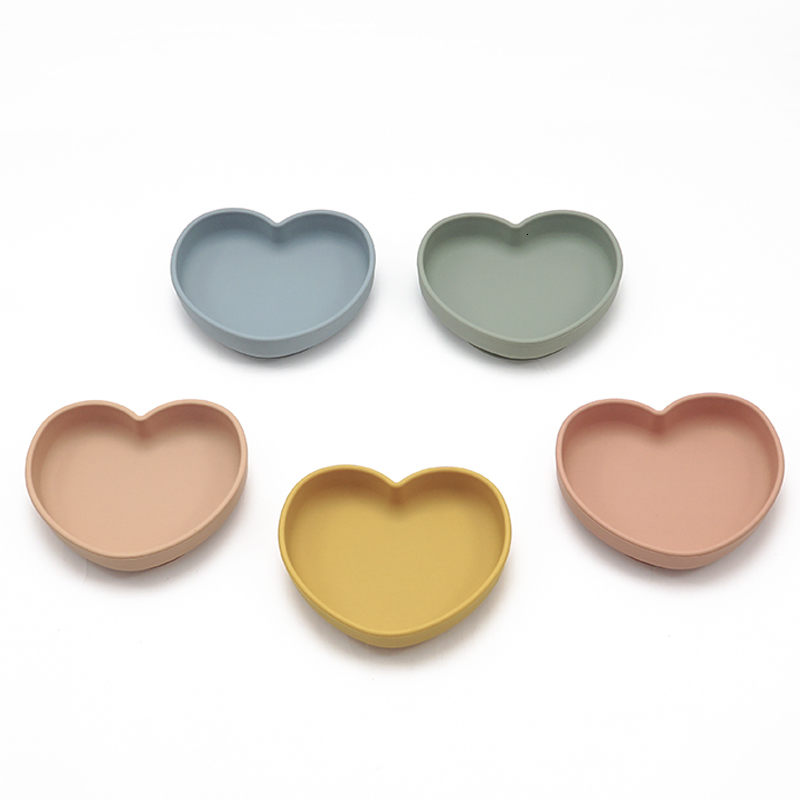 Cups Dishes Utensils Heart Shape Dinnerware Silicone Cookware Plate For Food Feeding BPA Free Dining Appliance Training Spoon Tableware Baby Stuff 221