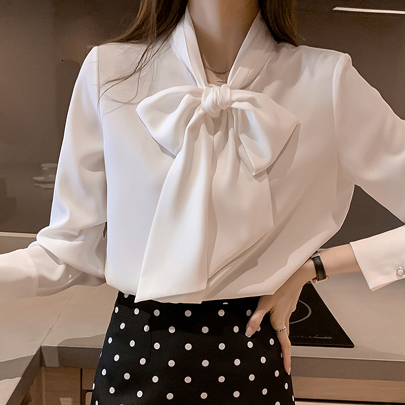 Women's Jumpsuits Rompers H Han Queen Spring Autumn Simple Office Lady Blouse Female Shirt Bow Tops Long Sleeve Casual Korean OL Style Loose Blou