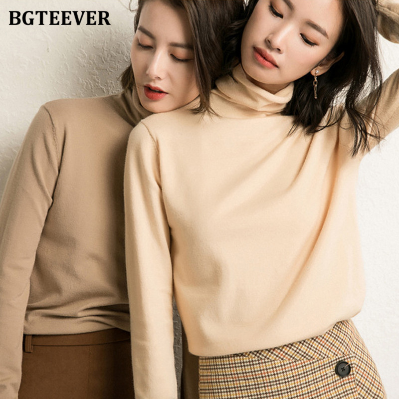 Women's Sweaters BGTEEVER Chic Turtleneck Knitted Female Pullovers Elegant Full Sleeve Slim Sweater Autumn Winter Knitwear Tops 221123