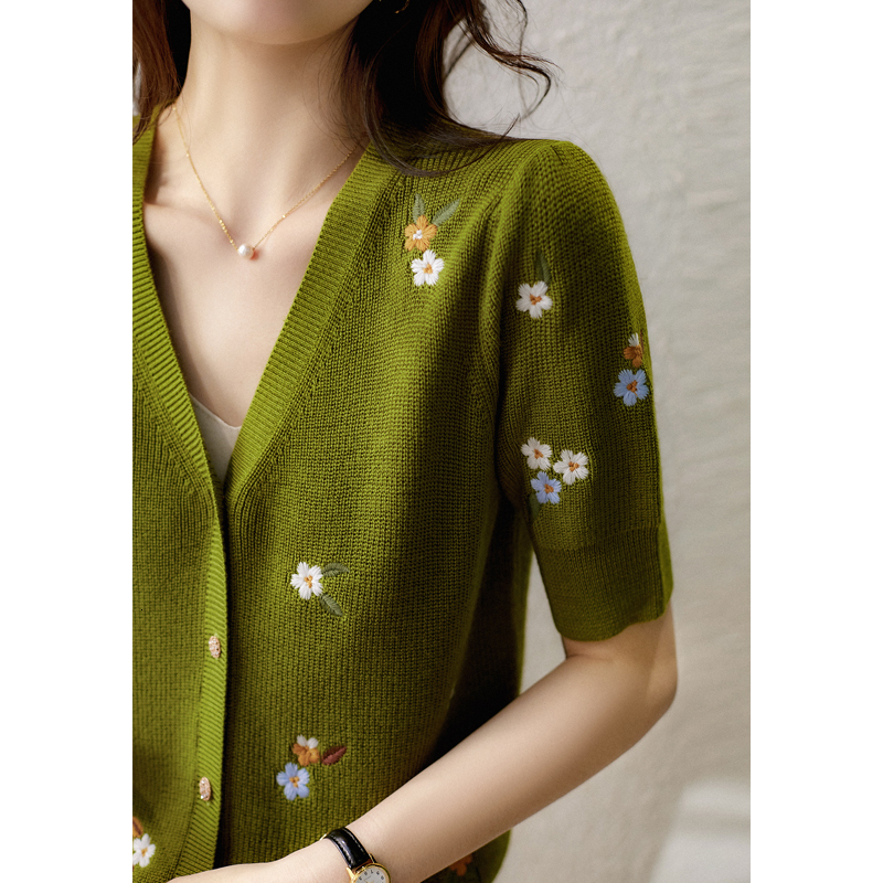 Women's Knits Tees Knitted Cardigan Sweater Tops Short Sleeve Embroidery Knit Pullover Blusas Mujer De Moda Cardigans E980 221123