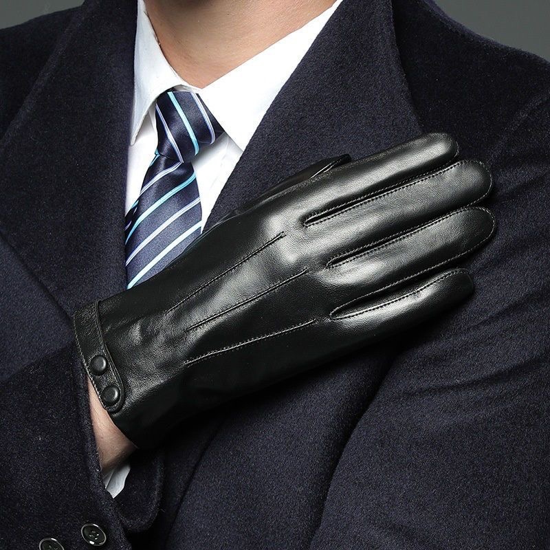 Winter Mens Leather Gloves Matt Fur Mittens PU Five Fingers Black With Tag Wholesale