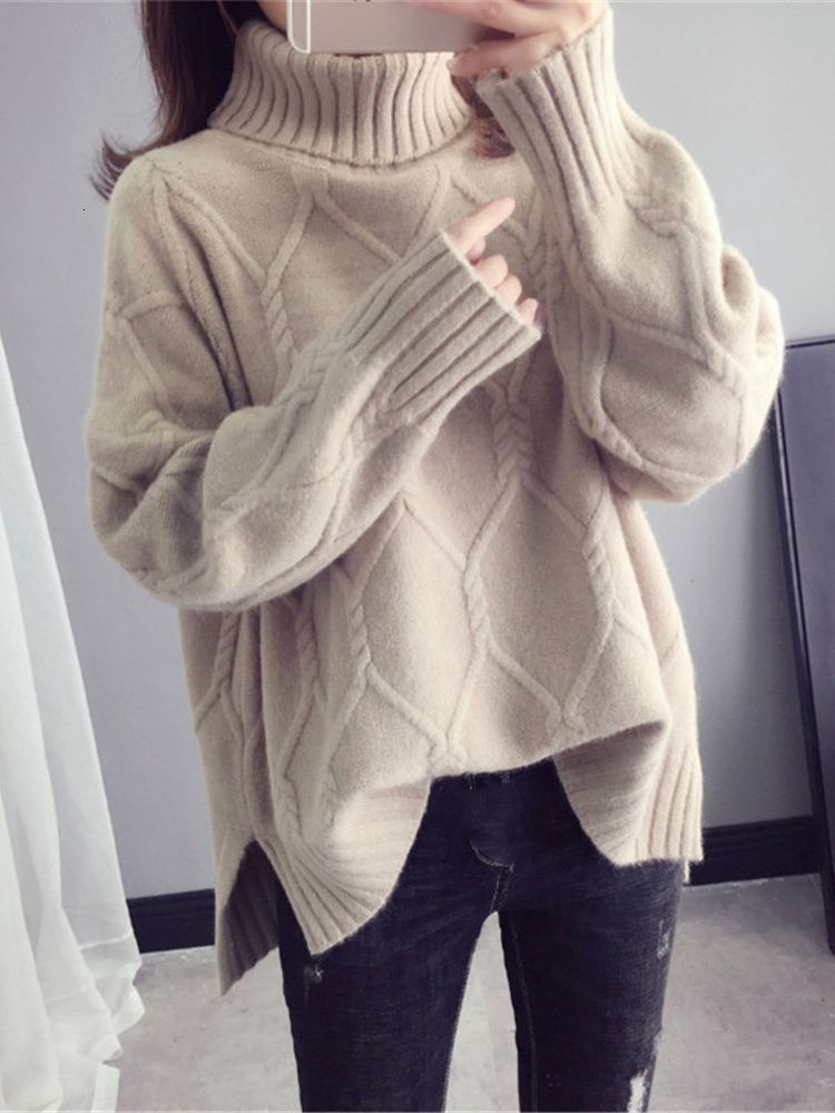Women's Sweaters Autumn And Winter Sweater Female Korean Version Loose Fashion Style Wild Mid-Length High Neck Knitted Bottoming Shirt 221123