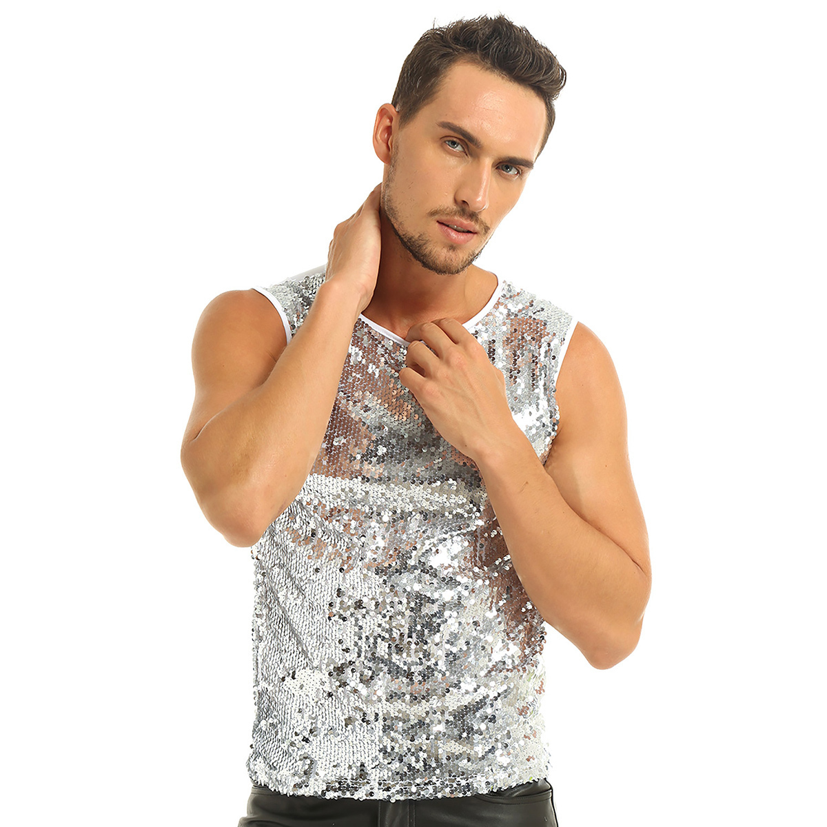 Men's Tank Tops Mens Summer Sleeveless Crew Neck Sequin Slim Fitted Vest Top Tee Tshirts Festival Rave Party Clubwear 221122