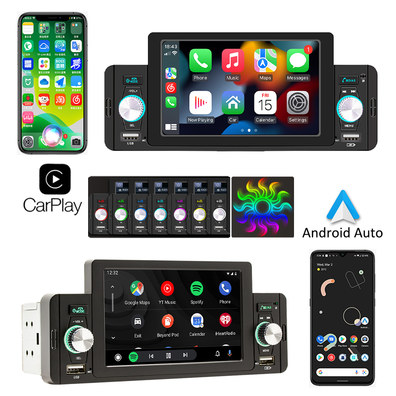 5 inch Apple CarPlay Car Stereo FM Radio MP5 Player Android Auto Mirrorlink Bluetooth Hands Free TF USB FM Receiver Audio System