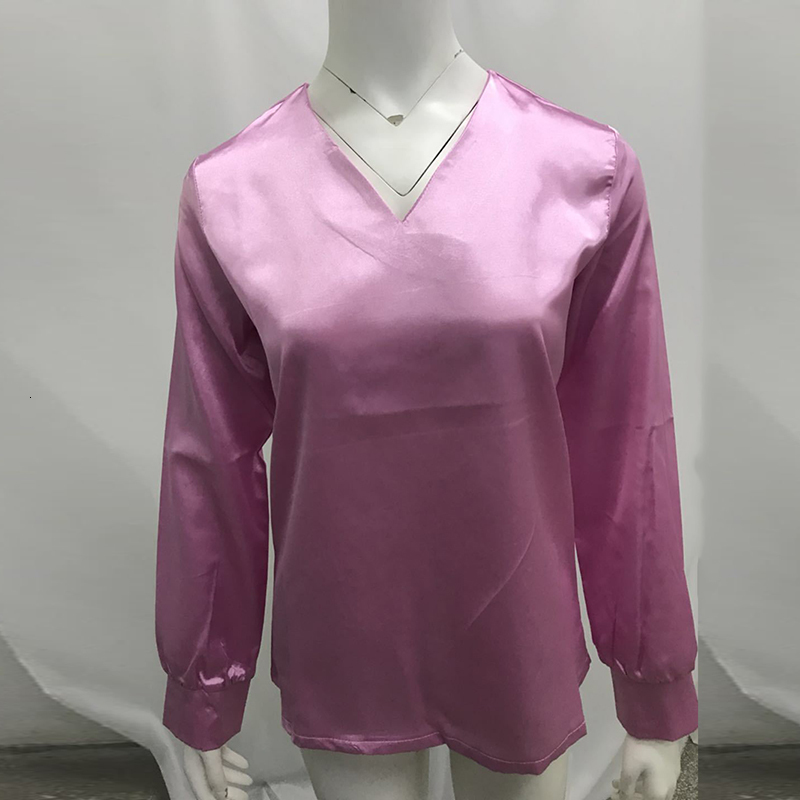 Women's Jumpsuits Rompers Casual Long Sleeve Button Shirt Sexy Fashion V Neck Satin Blouse Women's Slim Blusas Office Lady Shirt Elegant Shi