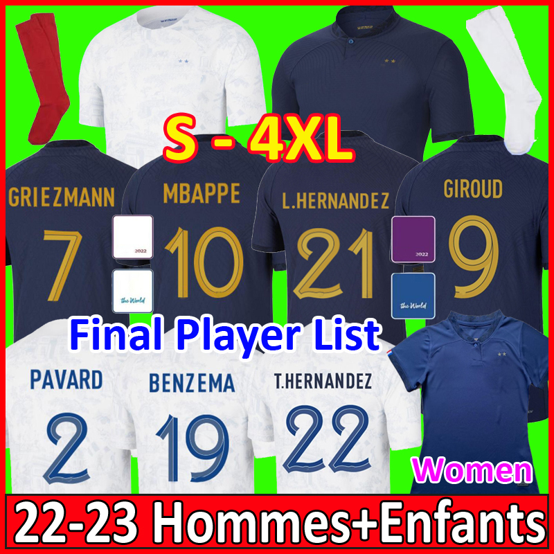22 23 BENZEMA MBAPPE GRIEZMANN soccer jersey 3XL 4XL French KANTE POGBA ZIDANE GIROUD MATUIDI Kimpembe VARANE PAVARO equipe Maillot de football shirt Men kids kit Set, Women home
22 23 BENZEMA MBAPPE GRIEZMANN soccer jersey 3XL 4XL French KANTE POGBA ZIDANE GIROUD MATUIDI Kimpembe VARANE PAVARO equipe Maillot de football shirt Men kids kit Set, Women home
