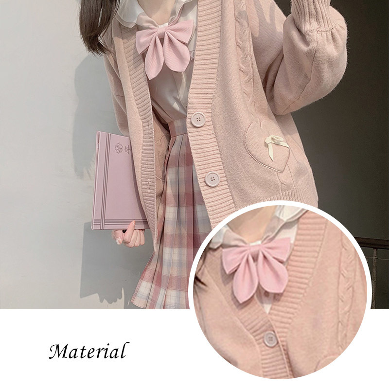 Women's Knits Tees Anbenser Spring Japan Kawaii Fashion Pink Cardigan Women Vintage Crop Knitted Sweater Cute Bow Heart Korean JK School Coat 221