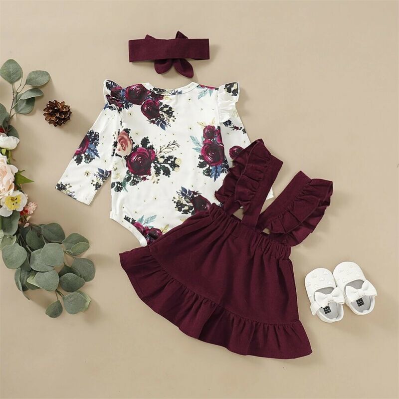 Clothing Sets born Baby Girl Clothes Set Floral Bodysuit Romper Jumpsuit Tops T Shirt Suspender Skirts Bow Headband Outfit 221122
