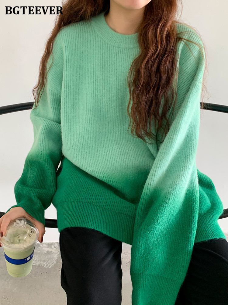 Women's Sweaters BGTEEVER Stylish Gradient Women Autumn Winter O-neck Long Sleeve Loose Female Pullovers Jumpers 221123