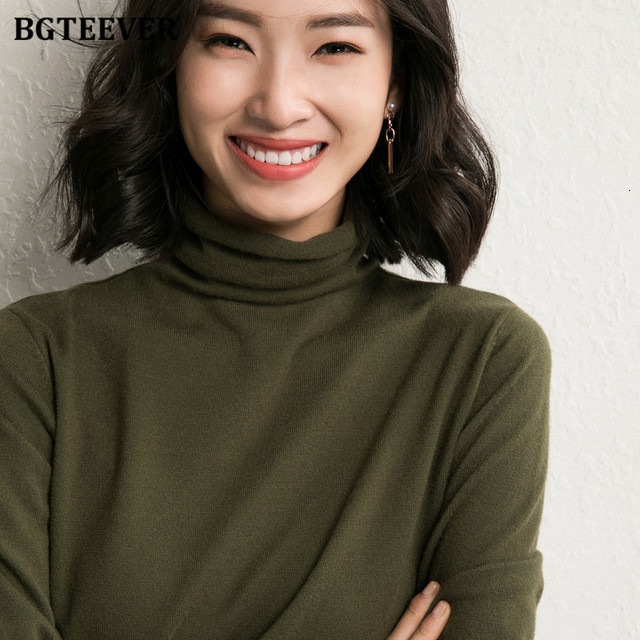 Women's Sweaters BGTEEVER Chic Turtleneck Knitted Female Pullovers Elegant Full Sleeve Slim Sweater Autumn Winter Knitwear Tops 221123