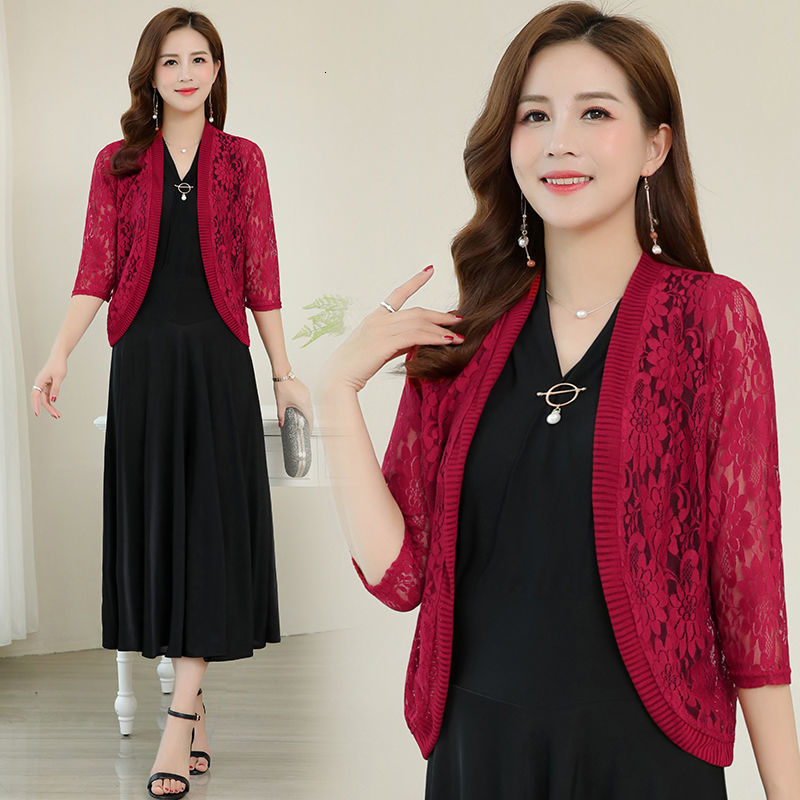 Women's Knits Tees Women Lace Cardigan Summer Thin Coat Half Sleeve Elegant Mesh Shrug Crochet Blusas Top Outwear 221123