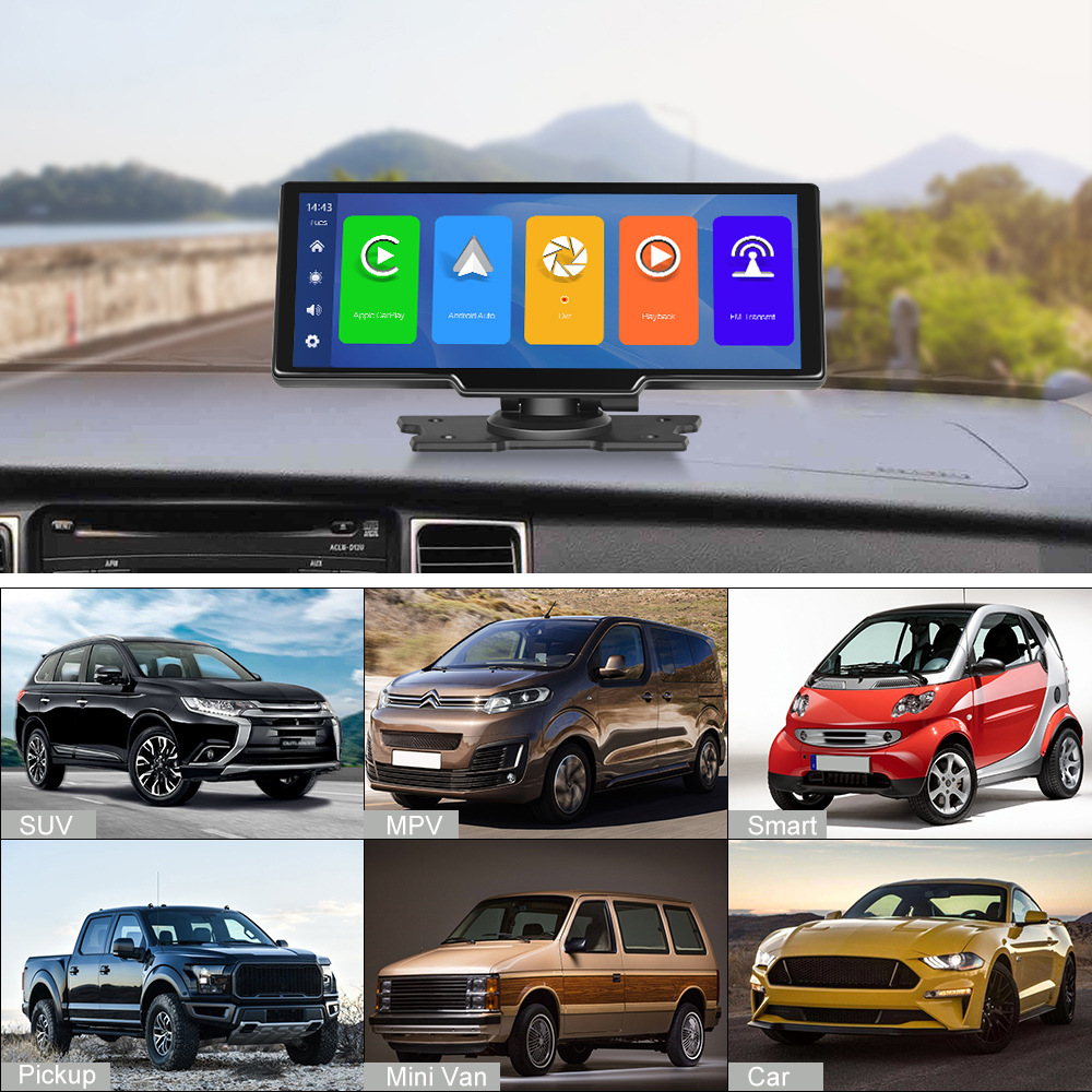 HD Touch 10.26 Car CarPlay & Android Auto Video Monitor Navigation, Mirror Link, 64GB DVR, 1080p Front & Rearview Vehicle Cameras