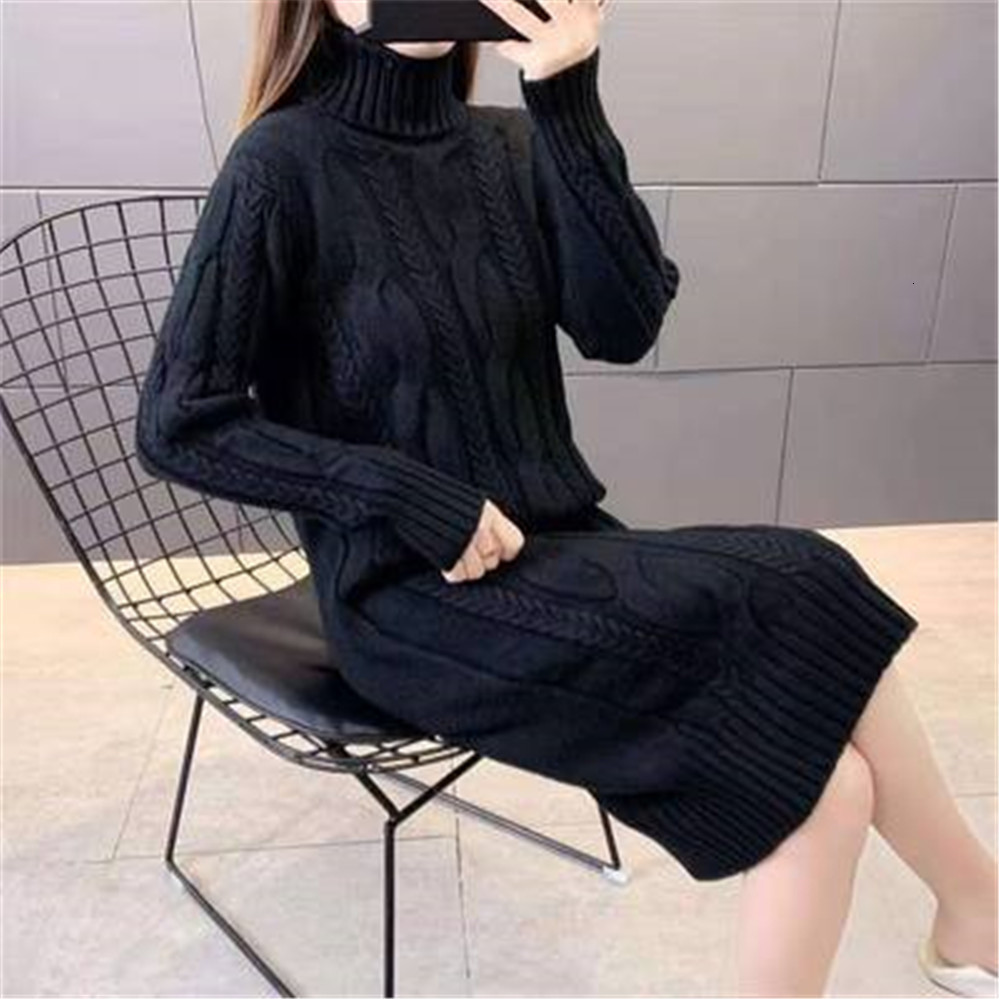 Women's Sweaters Turtleneck Women Sweater Dress Winter Warm Female Jumper Thick Solid Ribbed Long Knitted Pullover Pull Hiver Femme 221123