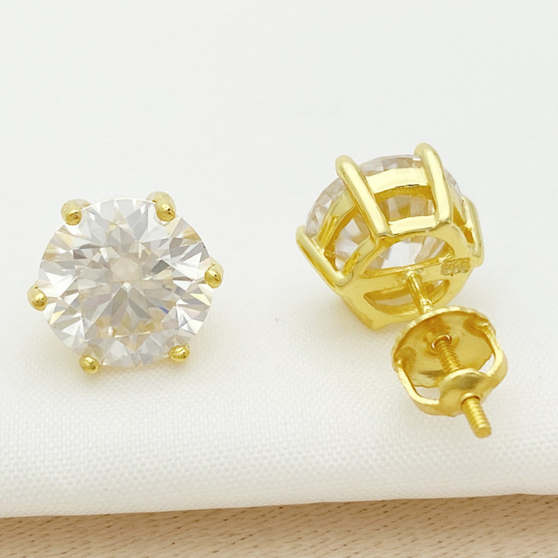 4mm-9mm Men Women S925 Sterling Silver Gold Plated Pass Test Moissanite Diamond Round Earrings Studs Nice Gift