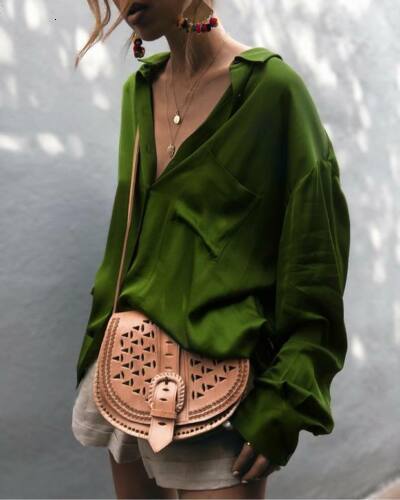 Women's Jumpsuits Rompers Harajuku Spring Autumn Women Blouse Long Sleeve Casual Shirts Leisure Satin Shirt Office Ladies Blue Red Green Tops 221