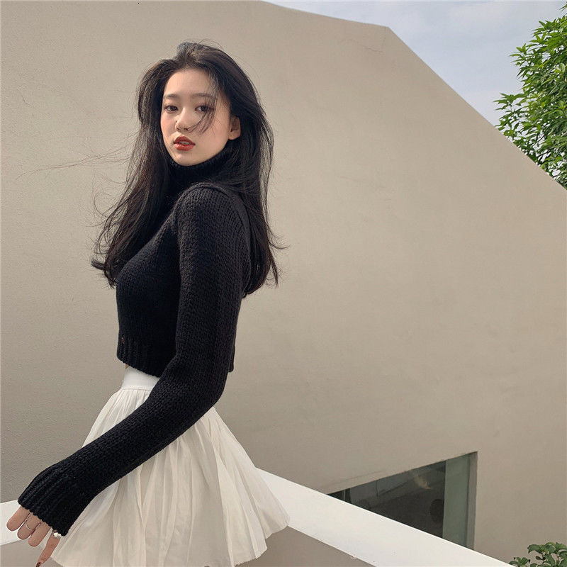 Women's Sweaters Pullover Women Leisure Solid Hollow Out Fashion Elegant Slim All-match Female Cropped Turtleneck Sweater College Korean Style 22