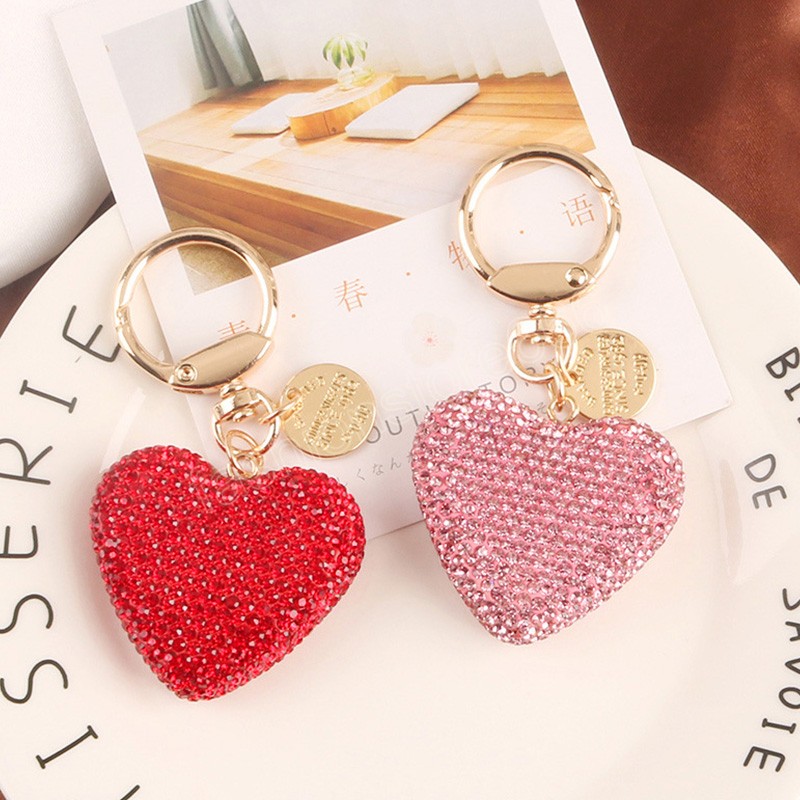 Women Car Bag Keychain Colorful Heart Shape Rhinestone Crystal Alloy Keychains Shining Pendant Ornament Gifts