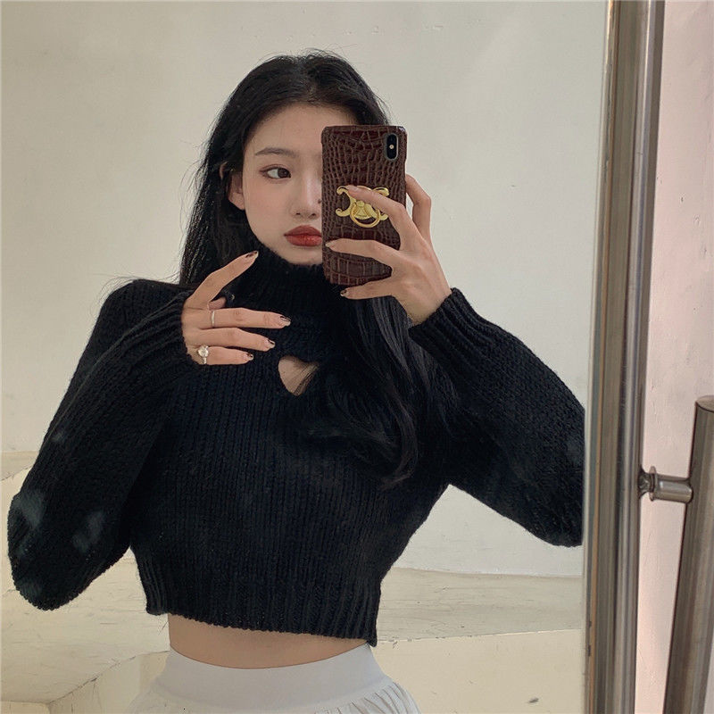 Women's Sweaters Pullover Women Leisure Solid Hollow Out Fashion Elegant Slim All-match Female Cropped Turtleneck Sweater College Korean Style 22