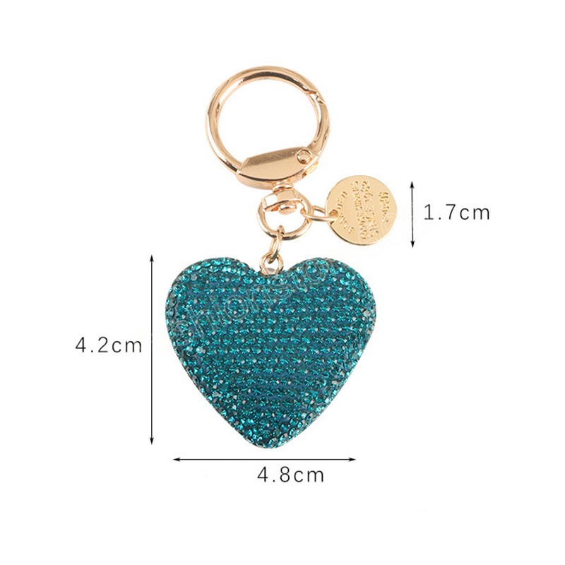 Women Car Bag Keychain Colorful Heart Shape Rhinestone Crystal Alloy Keychains Shining Pendant Ornament Gifts