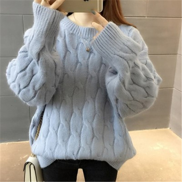 Women's Sweaters Blue O-Neck Twisted Sweater Women Autumn Winter Fashion Long Sleeve Cashmere Pullovers Female Knitted Jumper Tops PZ2530 221123