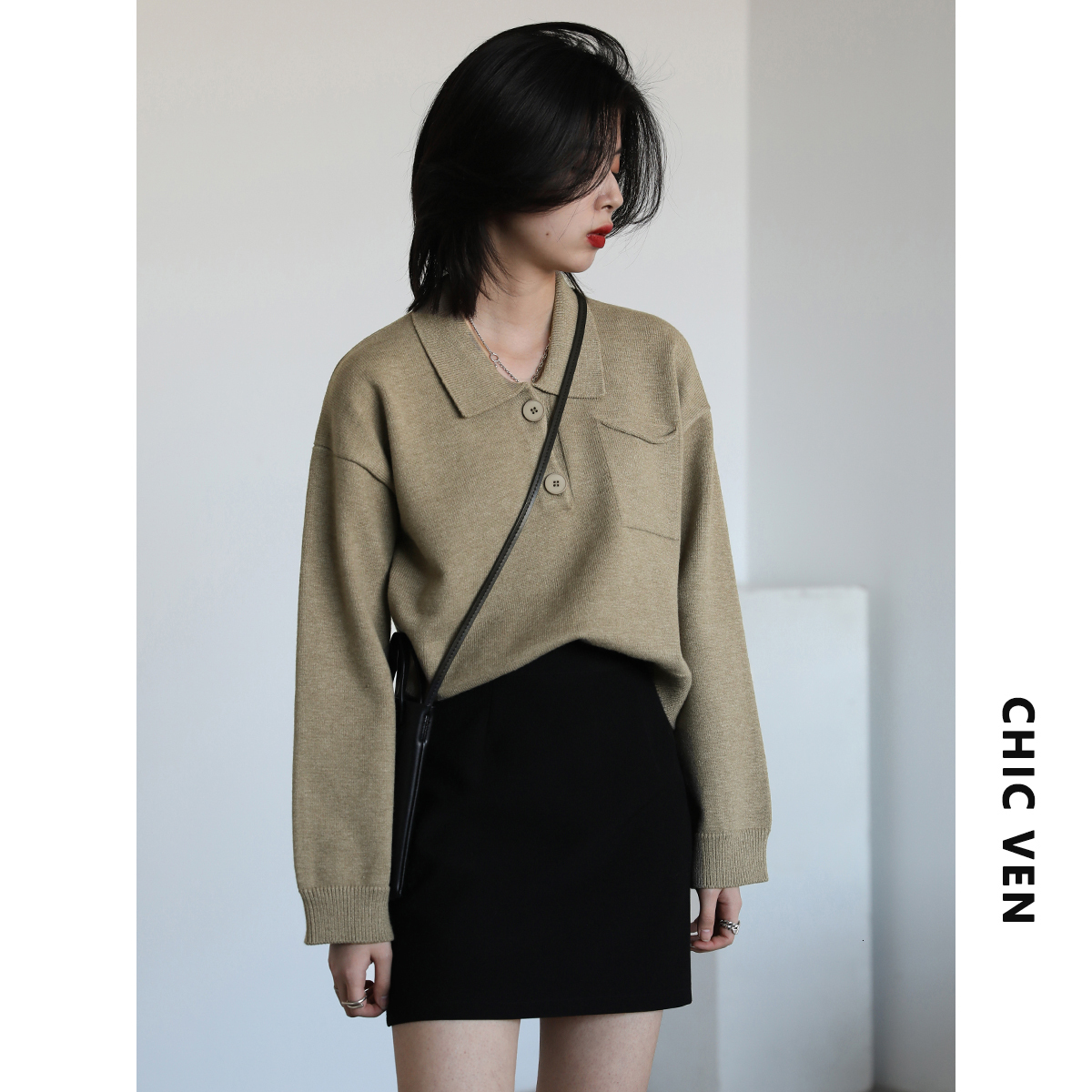 Women's Sweaters CHIC VEN Fashion Vintage Polo Collar Short Sweater Solid Straight White Jumpers Office Lady Pullovers Spring Autumn 221123