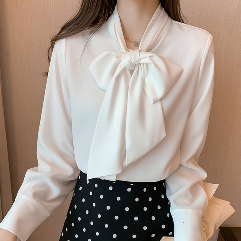 Women's Jumpsuits Rompers H Han Queen Spring Autumn Simple Office Lady Blouse Female Shirt Bow Tops Long Sleeve Casual Korean OL Style Loose Blou