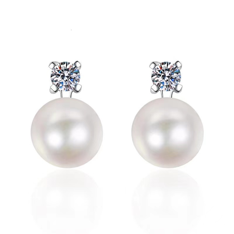 Stud Trendy S925 Silver Natural Pearl Earrings Women Jewelry Plated White Gold D Color with Gra 221119