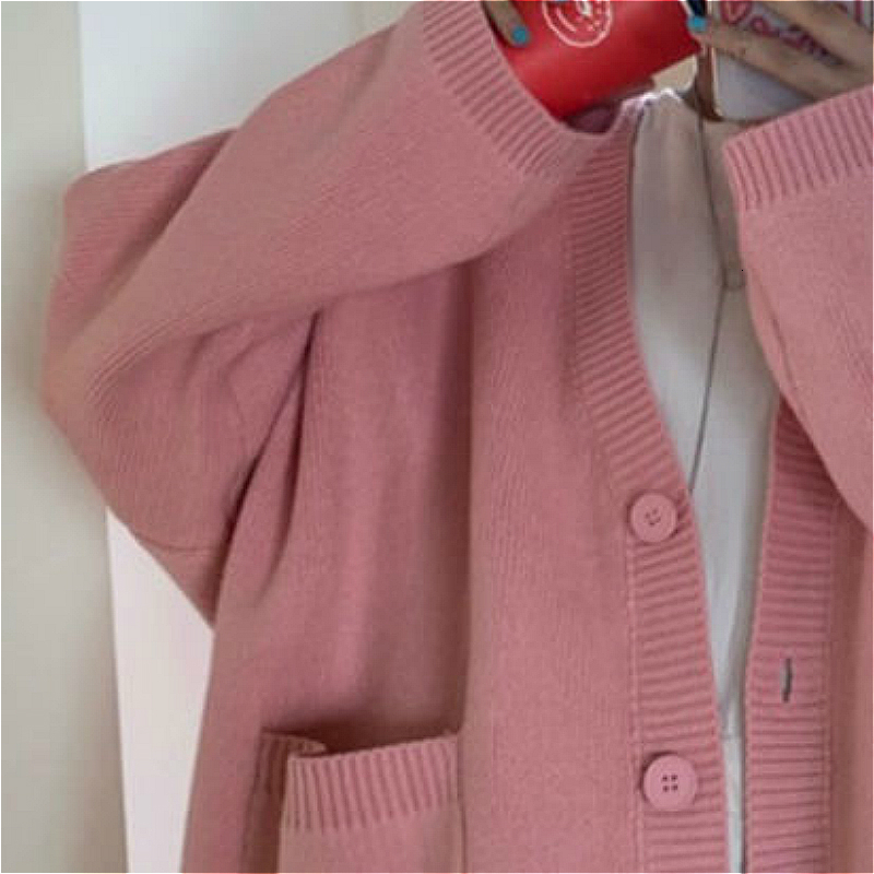 Women's Knits Tees Cardigan Women Spring Vintage Lovely Fashion Korean Simple V-neck Ladies Knitwear Long Sleeve All-match Ins Fall Femme Sweater