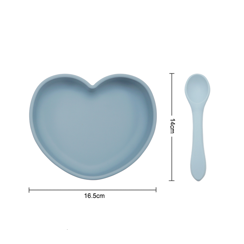 Cups Dishes Utensils Heart Shape Dinnerware Silicone Cookware Plate For Food Feeding BPA Free Dining Appliance Training Spoon Tableware Baby Stuff 221