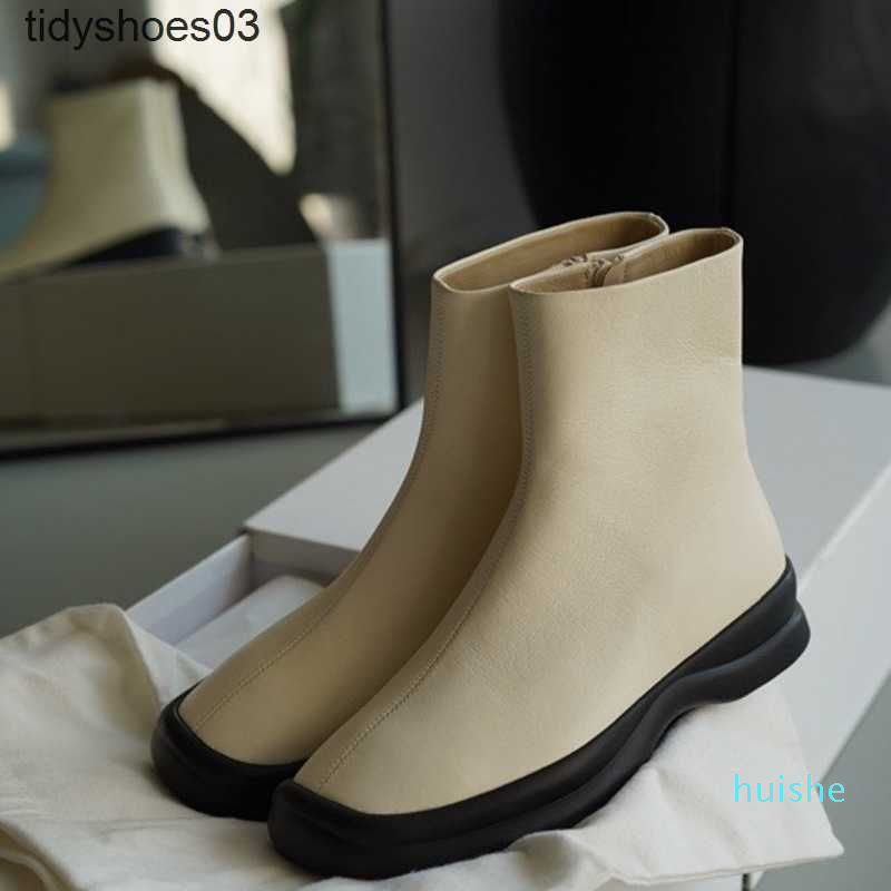 Dress Shoes style niche Women Designers Rois The Row leather thick soled short boots for women French square head Chelsea boots Casual Martin boots Size 34-39