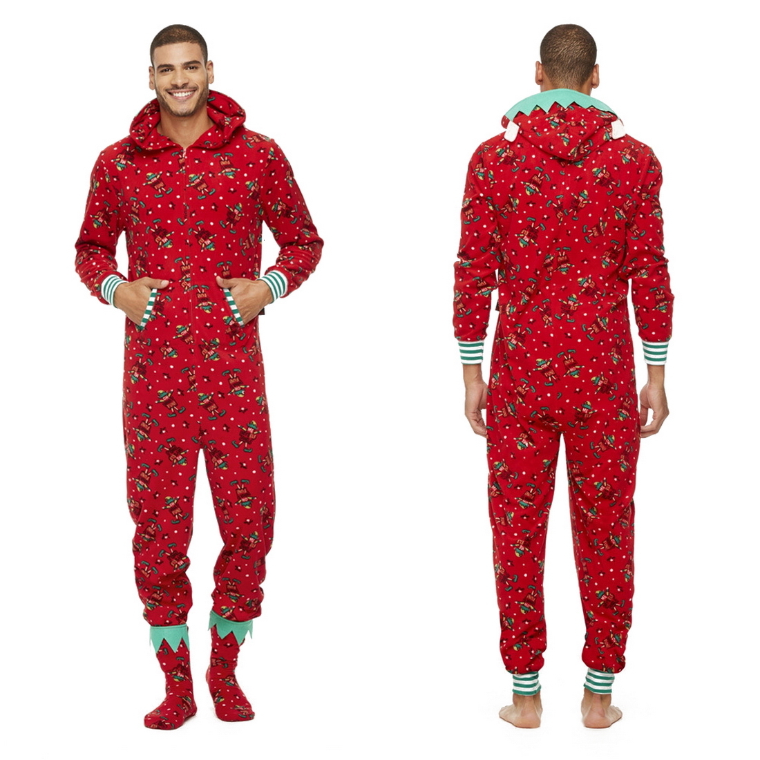 Family Matching Outfits Christmas Pajamas Set Mother Fahter Kids Cute Soft Hooded Rompers Overalls Jumpsuits Xmas Look 221122