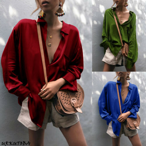Women's Jumpsuits Rompers Harajuku Spring Autumn Women Blouse Long Sleeve Casual Shirts Leisure Satin Shirt Office Ladies Blue Red Green Tops 221