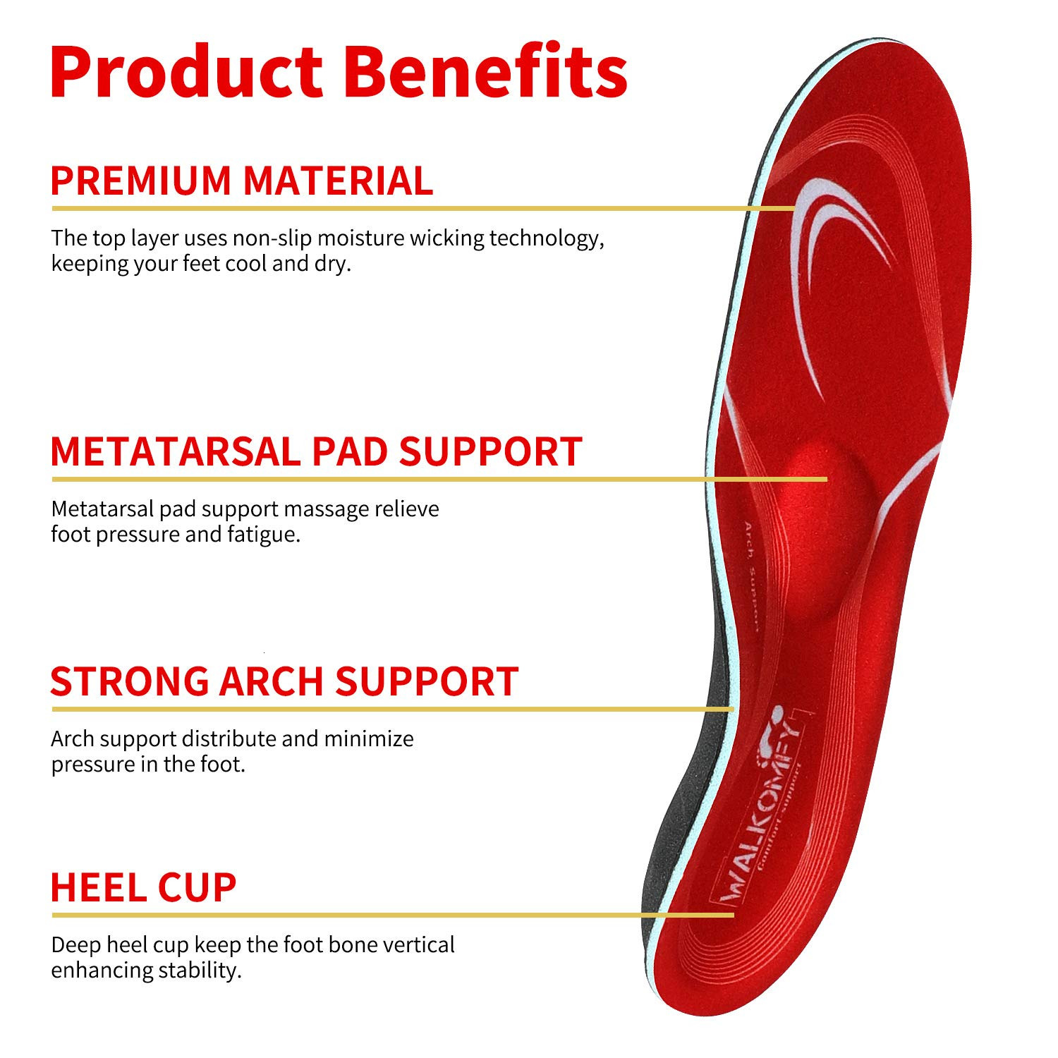 Shoe Parts Accessories Walkomfy Orthopedic Insoles for Pain Relief Plantar Fasciitis Flat Feet High Arch Support Foot Valgus Over Shoes Insert Comfort
